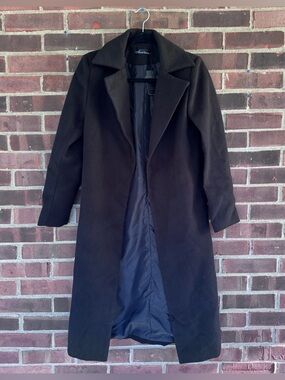 Auxo Collection Black Long Coat Women’s Size S Wool Blend Classic Overcoat